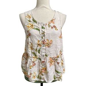 Rachel Rachel Roy Linen Floral Peplum Blouse Light Pink Sleeveless Top Size M